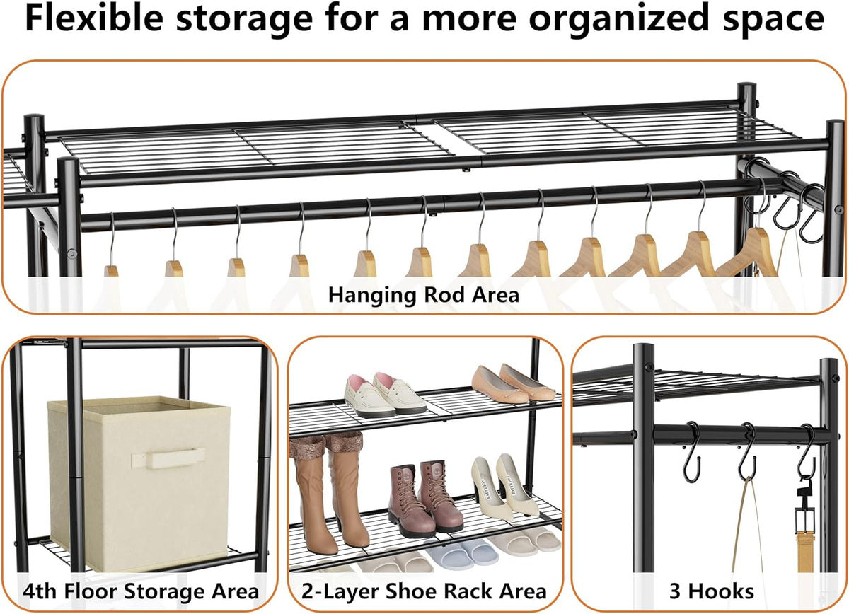 homidec wardrobe closet,portable clothes rack with 4 tiers, front angle view
