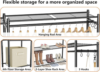 homidec wardrobe closet,portable clothes rack with 4 tiers, front angle view