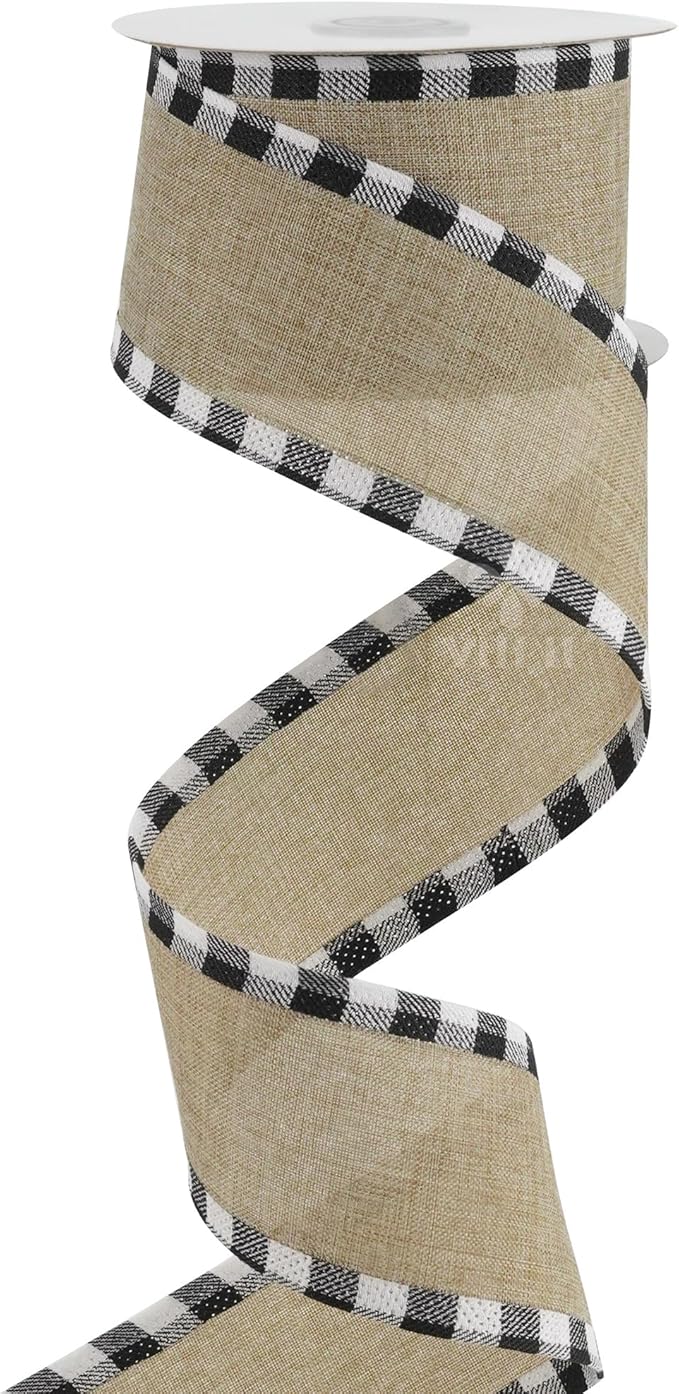 MEEDEE Burlap Christmas Ribbon Wired 2.5 Inch Plaid - Image 7