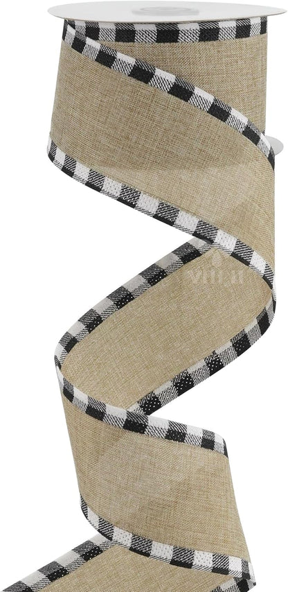 MEEDEE Burlap Christmas Ribbon Wired 2.5 Inch Plaid - Image 7