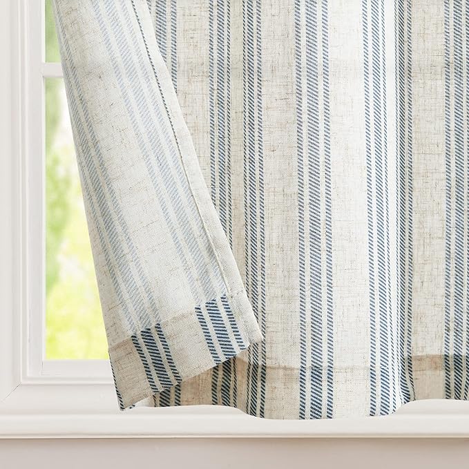 jinchan Striped Linen Kitchen Curtains 36 Inch Cafe Tier Curtains Balanced - Image 6