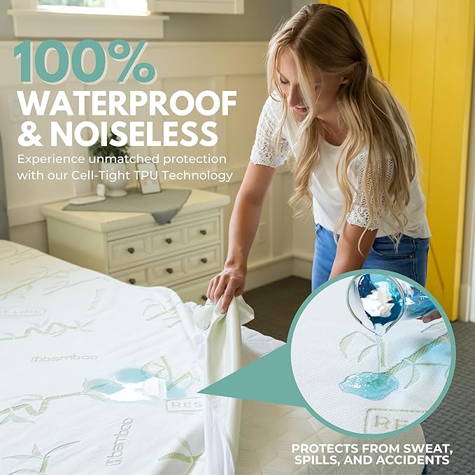 King Size 78x80” Premium Bamboo Waterproof Mattress Protector, 100% Viscose - Image 3
