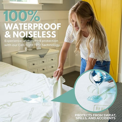 King Size 78x80” Premium Bamboo Waterproof Mattress Protector, 100% Viscose - Image 3