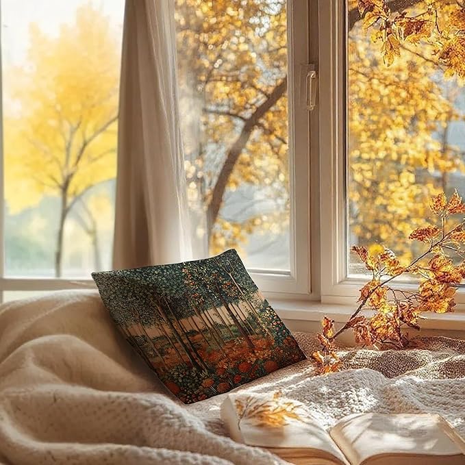 Rustic William Morris Inspired Autumn Forest Decor Throw Pillow Covers 18x18 - Image 6