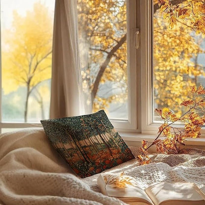 Rustic William Morris Inspired Autumn Forest Decor Throw Pillow Covers 18x18 - Image 6