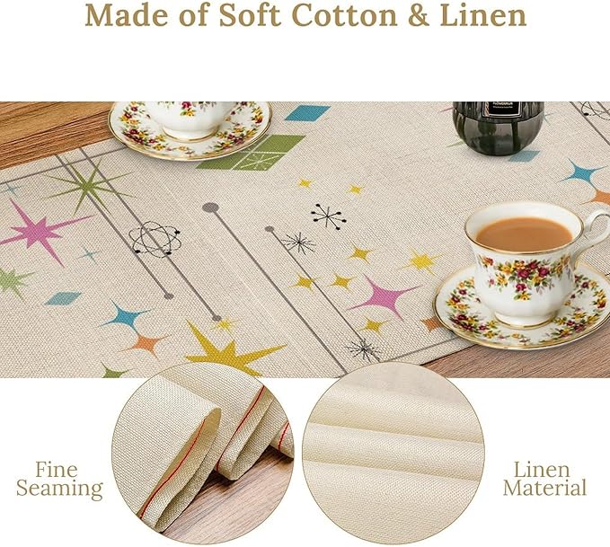 Abstract Geometric Table Runner Bathroom Mid Century Minimalist Stars Modern - Image 4
