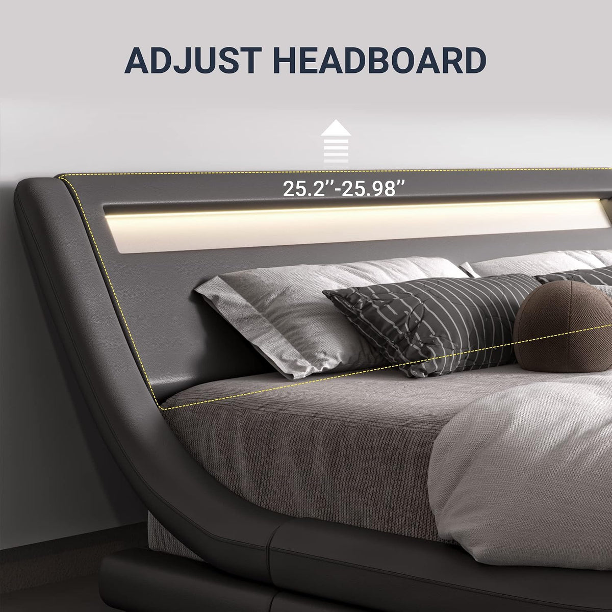 allewie king size led platform bed frame with, side view