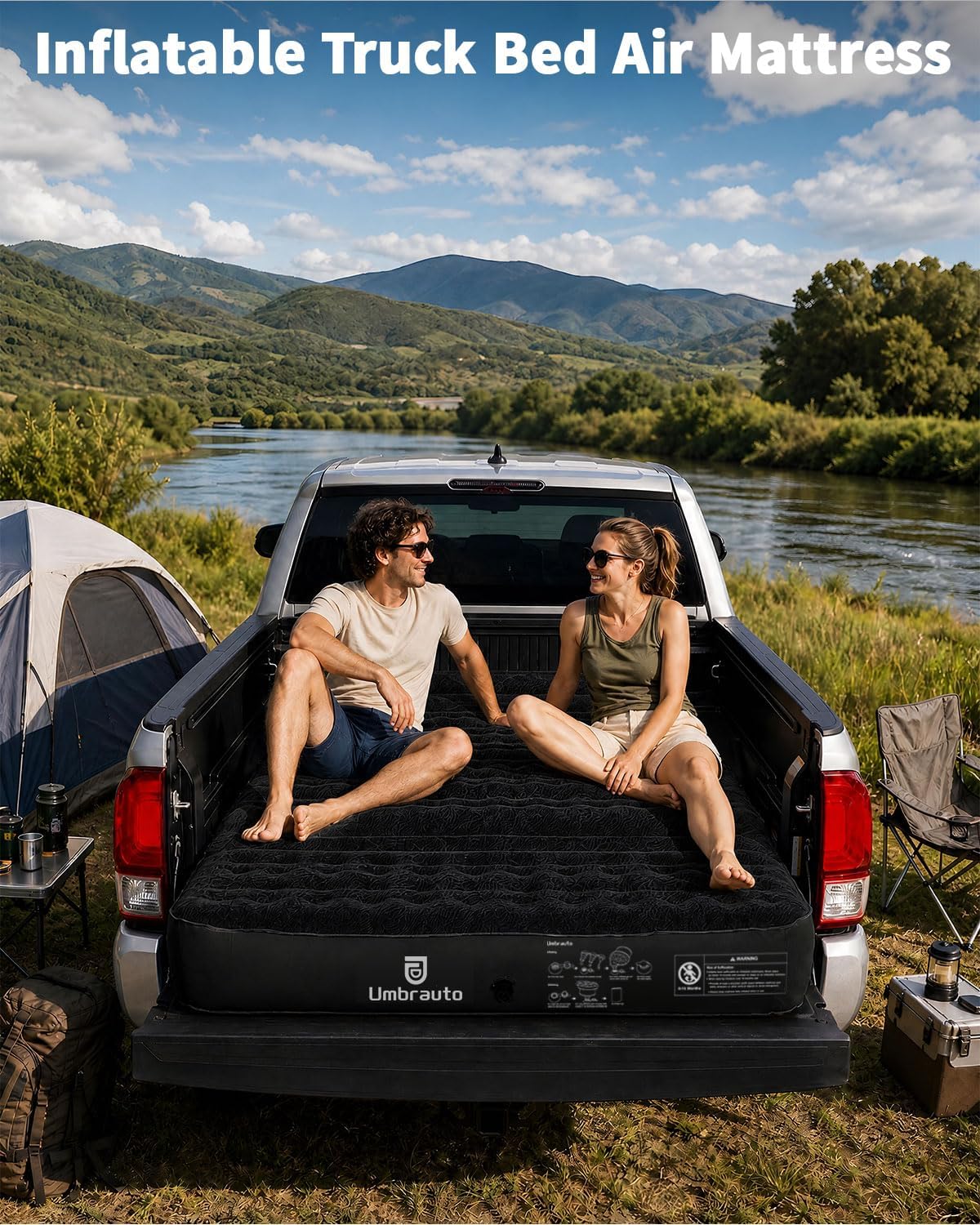 umbrauto truck bed mattress for 5'-5.2'ft, tocama mid-size showing dimensions