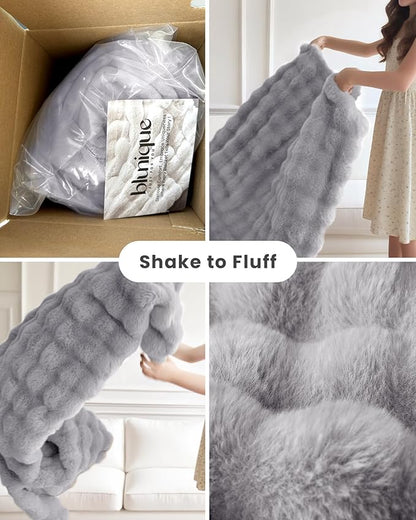 Ultra Soft Cozy Faux Fur Throw Blanket, Fuzzy Plush Thick Bubble Blanket - Image 4