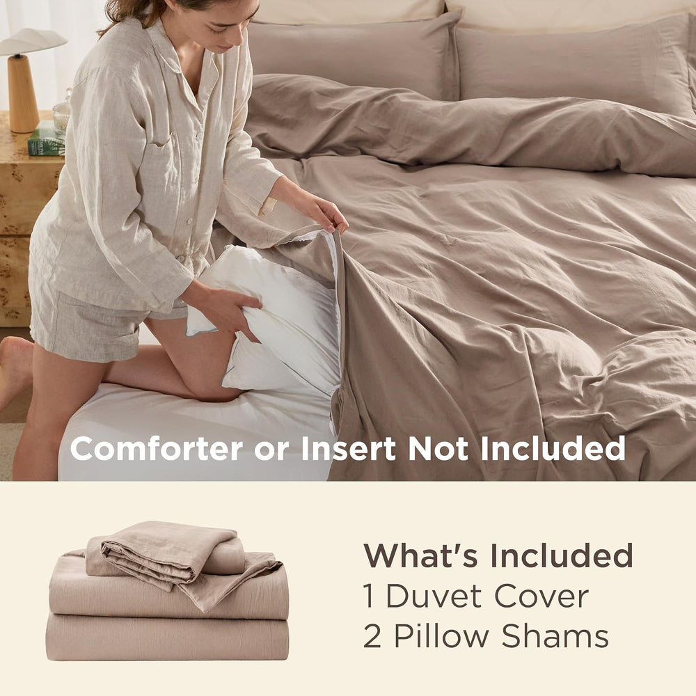 Bedsure Prewashed Duvet Cover King, Cotton-Like Soft Bedding Set, Khaki