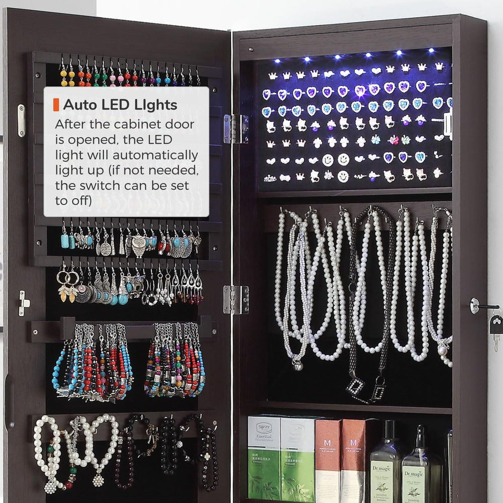 GISSAR Full Length Mirror Jewelry Cabinet, 6 LEDs Jewelry Armoire Wall Mounte...
