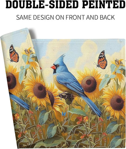 Giwawa Sunflower Birds Placemats Set of 4, Summer Sun Flower Butterflies Linen - Image 5