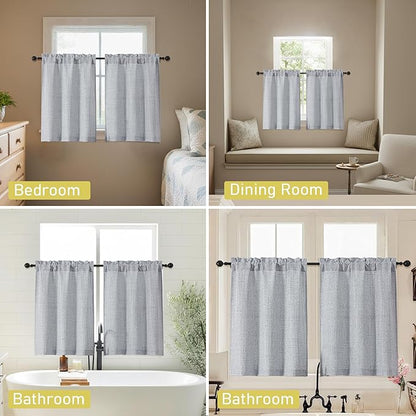 Grey Kitchen Curtains 24 Inch Length 2 Panels, Light Filtering Faux Linen - Image 6