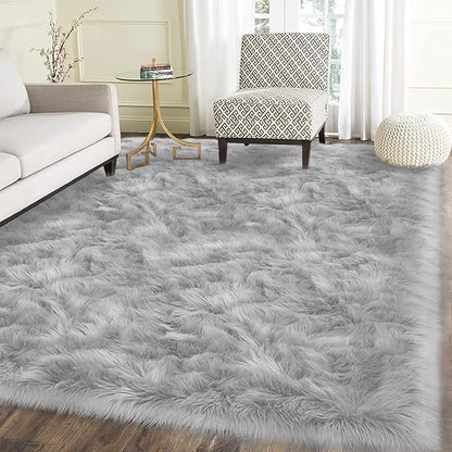 Latepis 12x12 Carpet Grey Faux Fur Rug - Image 2