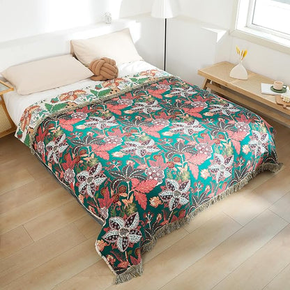 MSGKV Boho Throw Blanket for Bed Twin Size 100% Cotton Floral Blanket 60"x80" - Image 7
