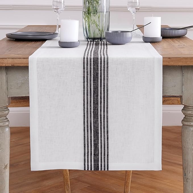 Solino Home Stripe Linen Table Runner 108 Inches Long by SolinoHome