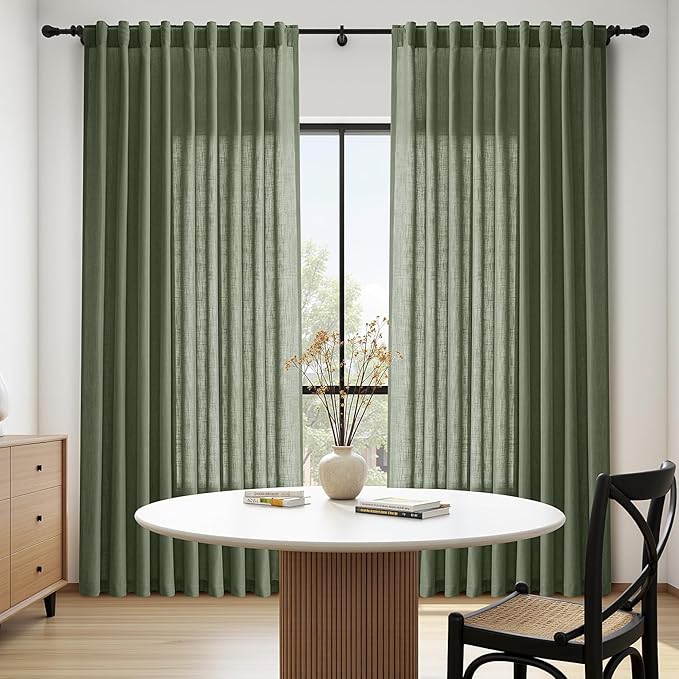 Nanspring 70 Inches Wide Olive Green Linen Curtains - Image 8
