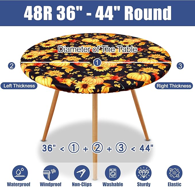 Round Spandex Thanksgiving Tablecloth, Elastic Fitted Waterproof Tablecloths - Image 8