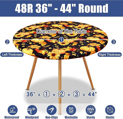 Round Spandex Thanksgiving Tablecloth, Elastic Fitted Waterproof Tablecloths - Image 8