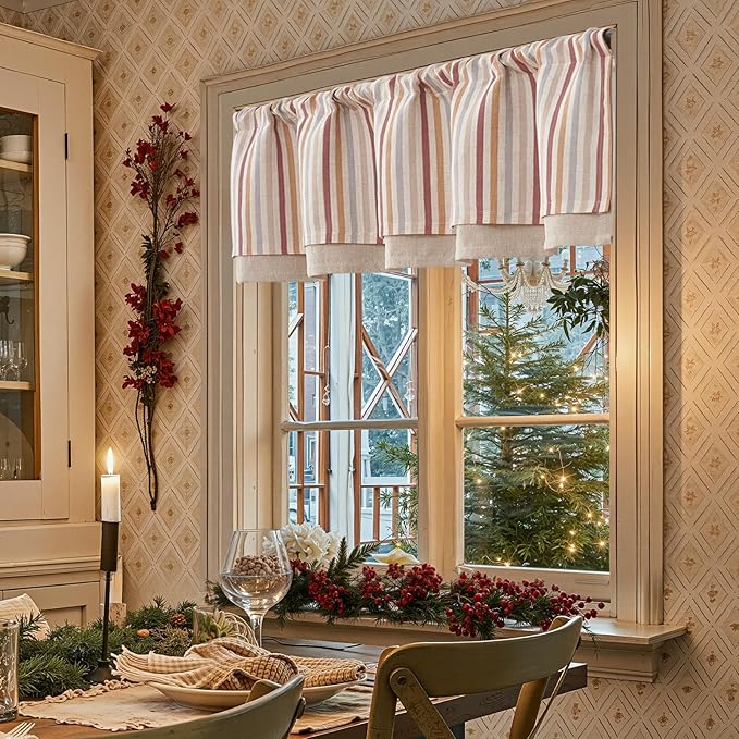jinchan Colorful Striped Linen Valance Curtains Christmas Decorations - Image 2