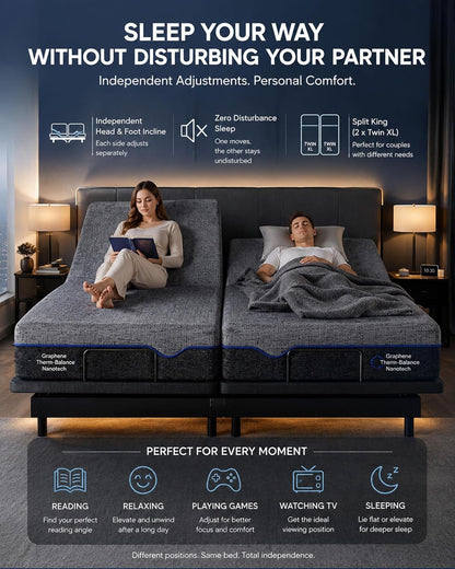marsail adjustable bed frame queen with mattress &, view 11