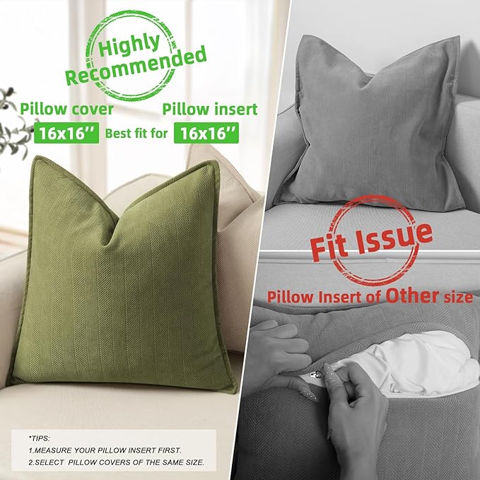 ZWJD Olive Green Pillow Covers 16x16 Set of 2 Chenille Throw Pillow Covers - Image 3
