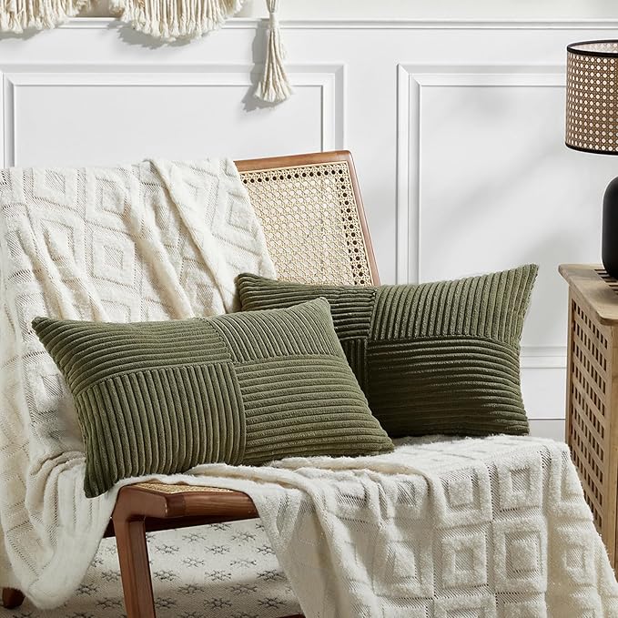 Fancy Homi 2 Packs Olive Green Lumbar Decorative Throw Pillow Covers 16x32 Inch by Fancy+Homi