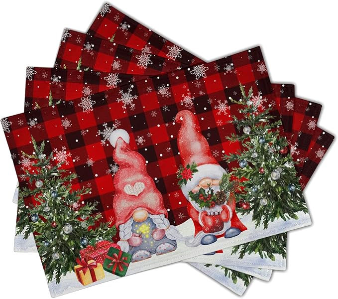 Giwawa Winter Gnomes Placemats Set of 4, Christmas Snowflakes Xmas Trees Linen - Image 2