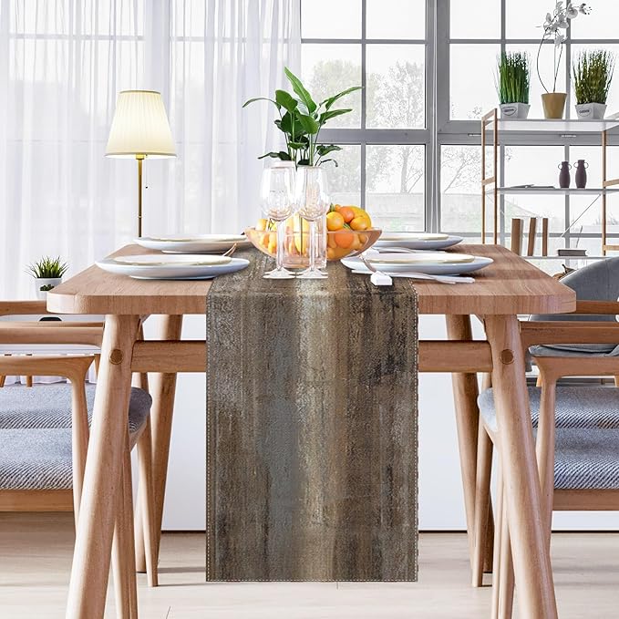 Emvency Farmhouse Table Runner, Abstract Grey and Dark Brown Art Painting - Image 7