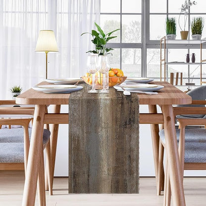 Emvency Farmhouse Table Runner, Abstract Grey and Dark Brown Art Painting - Image 7