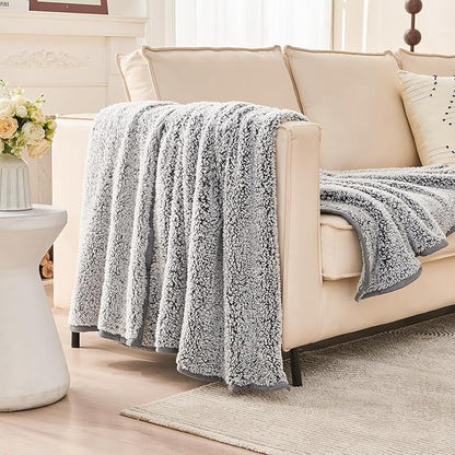 EMME Soft Sherpa Fleece Blanket Reversible Plush Fluffy Large Blanket, Light - Image 2