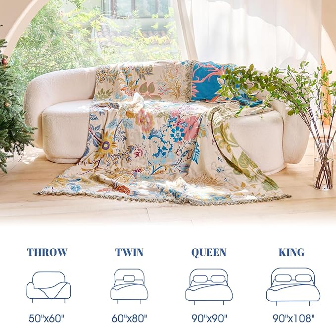 MSGKV Boho Throw Blanket for Bed Cotton 60"x80" Floral Blanket Twin Size Couch - Image 6