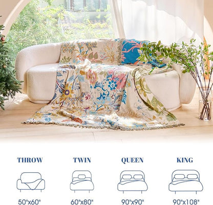 MSGKV Boho Throw Blanket for Couch Cotton Floral Blanket 50"x60" Throws for - Image 6