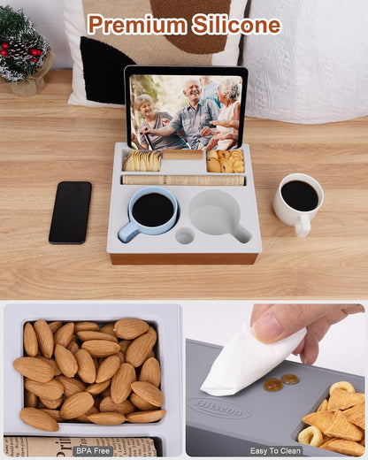 couch cup holder tray, portable silicone acacia wooden, package contents