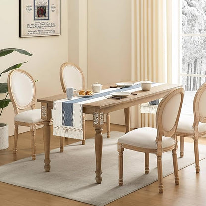 ZeeMart Macrame Style Bicolor Stitching Table Runner, 14 x 108 Inch Navy/Ivory - Image 3