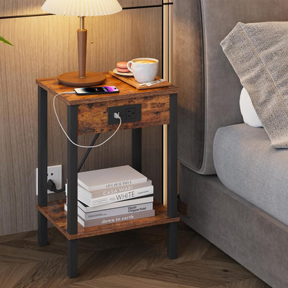 vimber side table with charging station, set of shown in use
