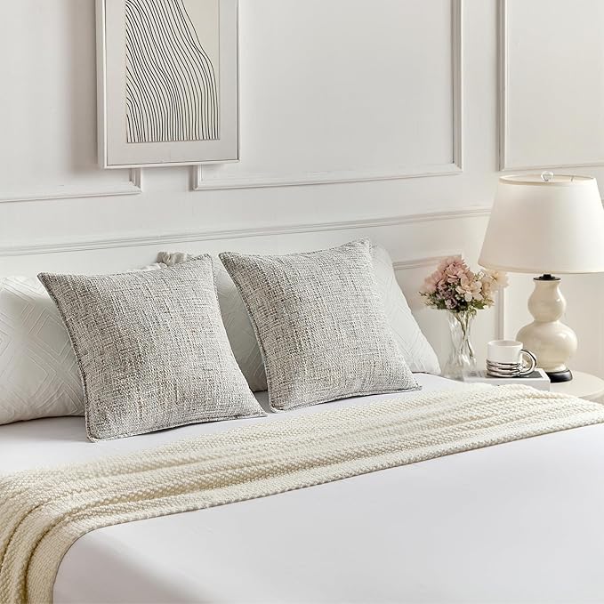 FUTEI Grey Decorative Throw Pillow Covers 18x18 Inch Set of 2, Soft Chenille - Image 5
