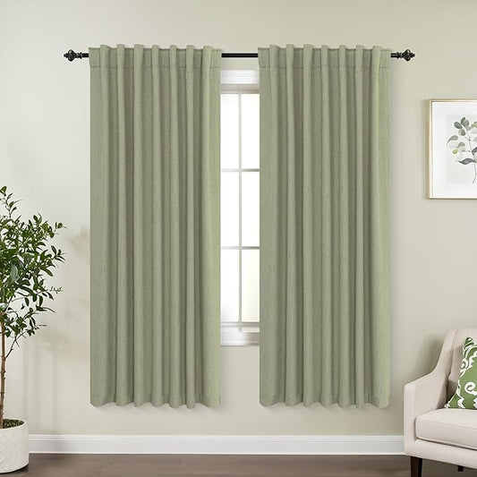 KOUFALL 52x72 Inches Long Sage Green Back Tab Linen Blackout Curtains by KOUFALL