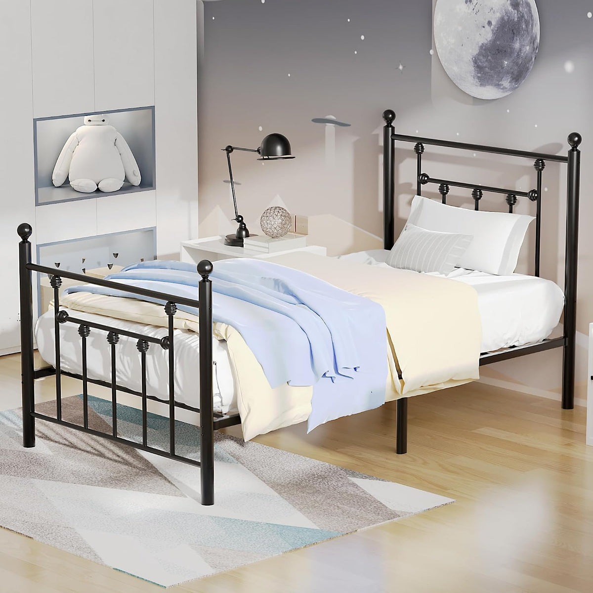 vecelo twin size metal platform bed frame with, side view