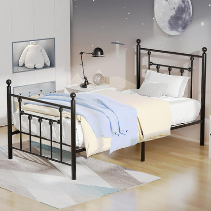 vecelo twin size metal platform bed frame with, side view