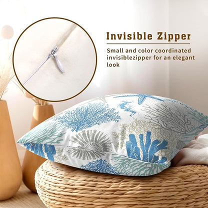 Coastal Nautical Throw Pillow Cover 16x16 inch Set of 2 Beach Themed Sea Coral - Image 4