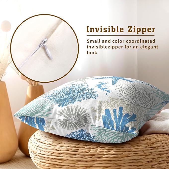 Coastal Nautical Throw Pillow Cover 24x24 inch Set of 2 Beach Themed Sea Coral - Image 4