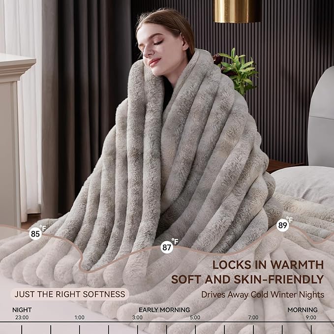 Fluffy Faux Fur Throw Blanket, Thick 1000GSM Soft Cozy Throw Blankets - Image 7