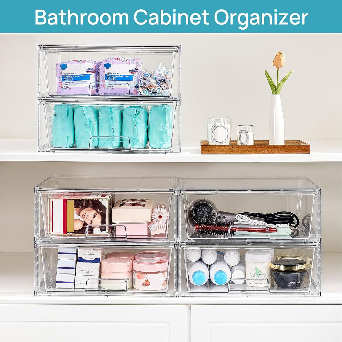 vtopmart 2 pack large clear stackable plastic storage, package contents