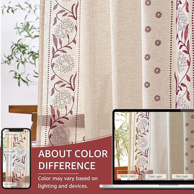 jinchan Christmas Curtains for Bedroom 84 Inches Length Embroidered Bordered - Image 7
