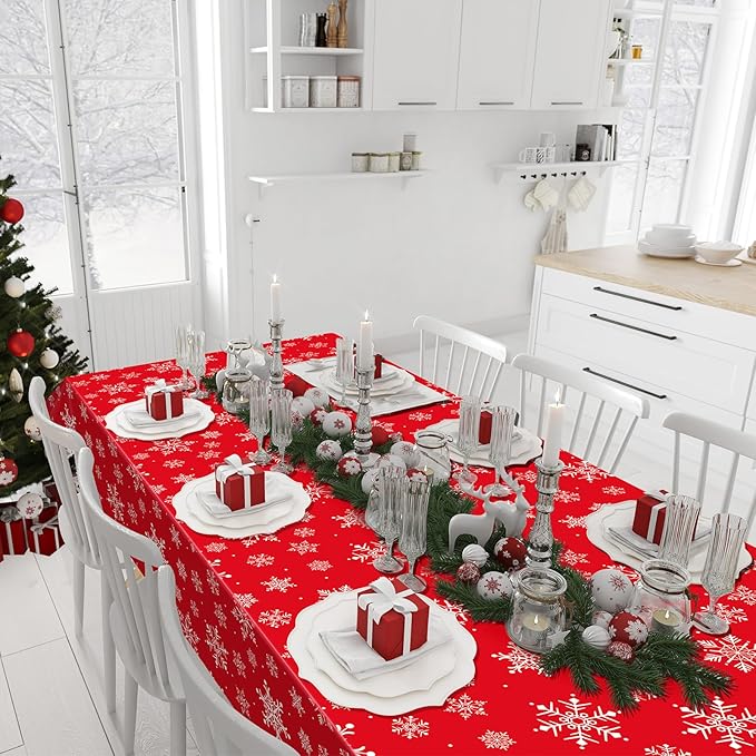 Jectivs 3 Pieces Christmas Snowflake Plastic Party Tablecloth Decorations - Image 7