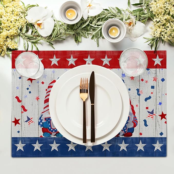 Giwawa Patriotic Gnomes Placemats 12x18inch 4th of July USA Elf American Stars - Image 3
