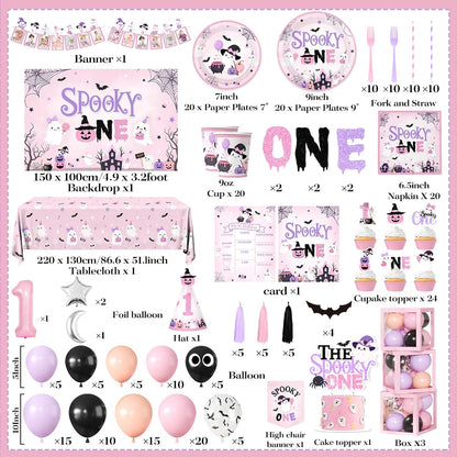 Spooky One Birthday Decorations Girl 274Pcs Pink Halloween 1st Birthday Kit