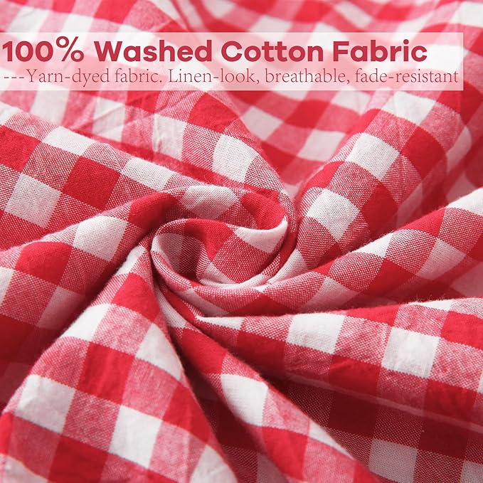 2 Pack Red White Plaid Ruffle Gingham Euro Throw Pillow Covers, 100% Washed - Image 6