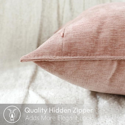 Stellhome Soft Decorative Chenille Pillow Covers 18x18 Inch Natural Pink Boho - Image 4